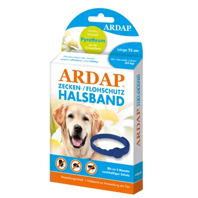 ARDAP Zecken-/Flohschutz Halsband, Länge 75 cm, für Hunde über 25 kg. Mit Wirkstoff Pyrethrum aus der Chrysantheme. Bis zu 4 Monate nachhaltiger Schutz.