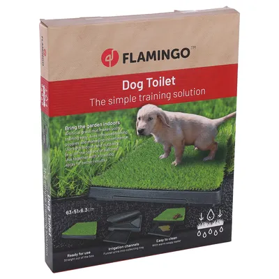 Flamingo Dog Toilet, kunstgrasmat voor eenvoudig trainen. Afmetingen: 63x51x6,3 cm. Met urinekanalen en gemakkelijk schoon te maken.