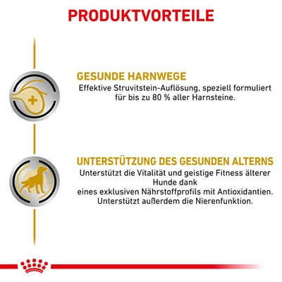 Produktvorteile: Gesunde Harnwege durch Struvitstein-Auflösung, bis zu 80% weniger Harnsteine. Unterstützung des gesunden Alterns mit Antioxidantien für Vitalität und Nierenfunktion.