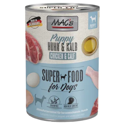 MAC's Puppy Huhn & Kalb, Superfood für Hunde. Made in Germany, getreidefrei, hoher Fleischanteil. Alleinfuttermittel für heranwachsende Hunde.