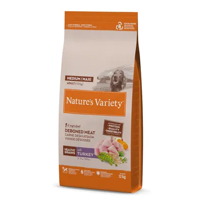 Nature's Variety suché krmivo pre stredne veľké a veľké psy od 10 kg, hlavná zložka vykostené mäso s moriakom a zdravými obilninami, balenie 12 kg.