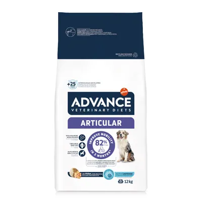 Advance Veterinary Diets Articular, 12kg. Entwickelt für Gelenkgesundheit mit Hyaluronsäure und Kollagen. Verbesserung der Mobilität um 82% in 2 Monaten. Mit Huhn und Active Defense.