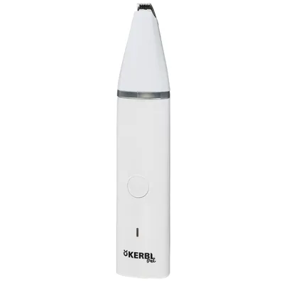Kerbl Pet weisser Trimmer mit schmaler Spitze und Ein-/Ausschalter, geeignet für präzise Fellpflege.