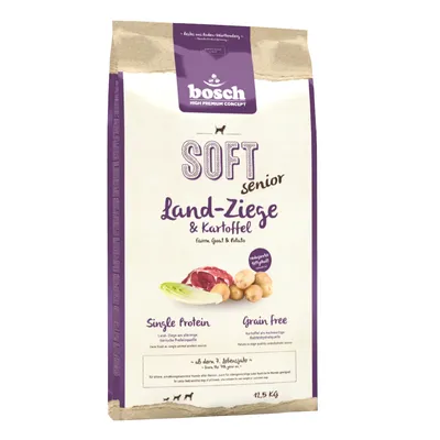 Bosch Soft Senior capra di terra e patate, monoproteico, senza cereali, dai 7 anni, 12,5 kg. Alimento secco di alta qualità per cani anziani.