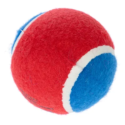 Palla di feltro rossa e blu con striscia bianca, adatta per il gioco.