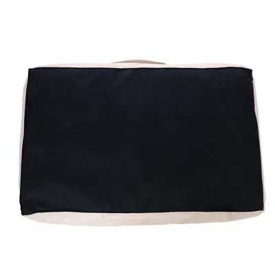 Cuscino rettangolare con superficie nera e bordo bianco, adatto come accessorio per pet.