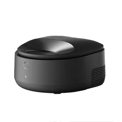 Schwarzer automatischer Futterspender mit modernem Design und LED-Anzeige.