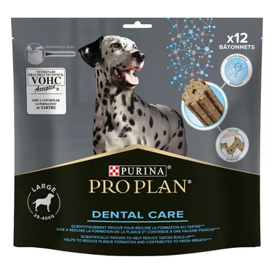 Purina Pro Plan Dental Care kutyáknak, Large 25-40 kg, x12 rúd. Tudományosan igazoltan segít csökkenteni a fogkőképződést és frissíti a leheletet.
