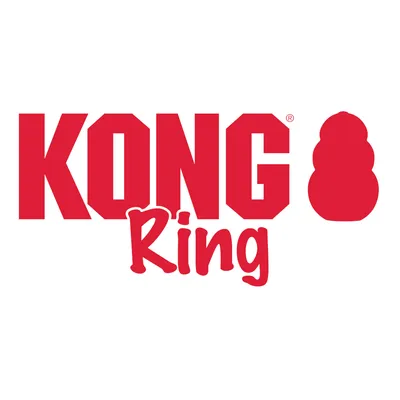 KONG Ring. Nazwa marki z czerwonym napisem i logo KONG.
