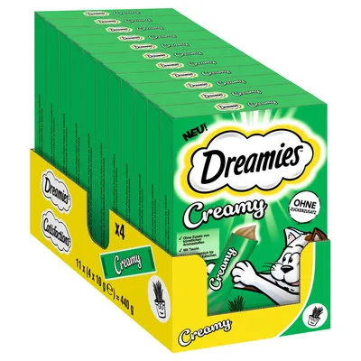 Dreamies Creamy, sin azúcar añadido, con taurina para gatos. Paquete: 11 x 4 x 10 g = 440 g. Nuevo. Sin aromas añadidos.