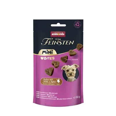 Animonda Vom Feinsten Mini Bites, kurczak z dziczyzną i jabłkiem, bez dodatku zbóż, soi, cukru i wzmacniaczy smaku, opakowanie 50g.