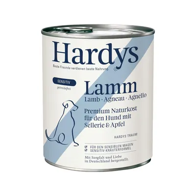 Hardys Lamm Sensitiv, без зерна. Премиум натуральный корм для собак с сельдереем и яблоком. Для чувствительного желудка, формула Sensitiv с травами. Сделано в Германии.