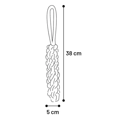 Diagram opletené hračky s poutkem. Rozměry: délka 38 cm, šířka 5 cm.
