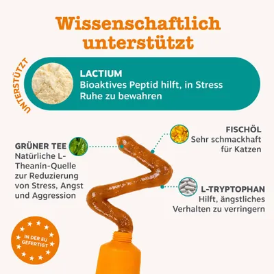 Wissenschaftlich unterstützt: Lactium, Grüner Tee, Fischöl, L-Tryptophan. In der EU gefertigt. Zutaten helfen Stress, Angst und Aggression zu reduzieren. Wissenschaftlich unterstützt: Lactium, Grüner Tee, Fischöl, L-Tryptophan. In der EU gefertigt. Zutaten helfen Stress, Angst und Aggression zu reduzieren.