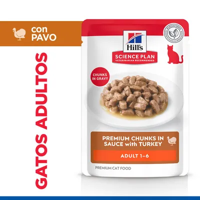 Hill's Science Plan Trozos Premium en Salsa con Pavo, Adultos 1-6, Trozos en Salsa, Gatos Adultos, con Pavo, Alimento Premium para Gatos.