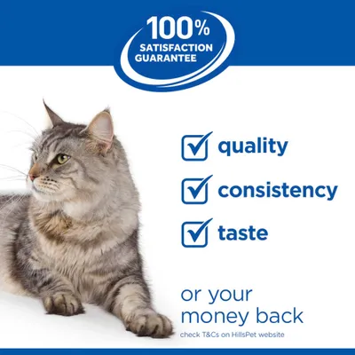 100% Satisfaction Guarantee: Quality, consistency, taste or your money back. Please check the terms and conditions on the Hill's Pet website. 100% Satisfaction Guarantee: Quality, consistency, taste or your money back. Please check the terms and conditions on the Hill's Pet website.