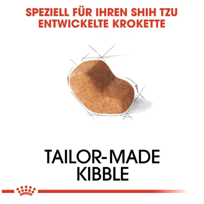 Speziell für Shih Tzu entwickelte Krokette. Tailor-made Kibble mit einzigartiger Form, angepasst an die Bedürfnisse der Rasse.
