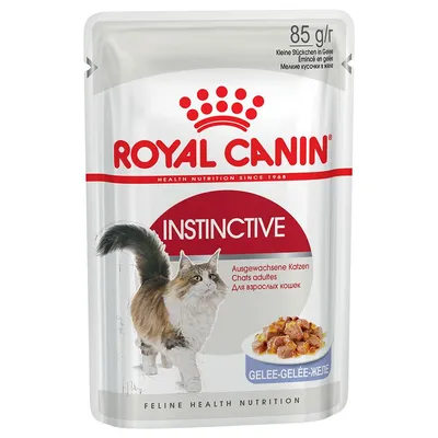 Royal Canin Instinctive, mokra hrana za odrasle mačke, majhni koščki v želeju, 85 g vrečka.