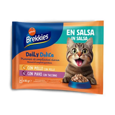 Brekkies Daily Delice Adult Cat 160 x 85 g výhodné balení - míchané balení v omáčce (4 druhy)