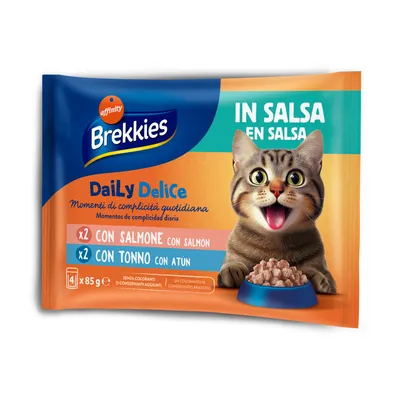 Brekkies Daily Delice Adult Cat 160 x 85 g výhodné balení - míchané balení v omáčce (4 druhy)