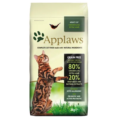 Applaws krmivo pro dospělé kočky, kuře s jehněčím, bez obilovin, 80 % masa, 20 % zeleniny a přírodních extraktů, hypoalergenní, balení 2 kg.