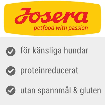 Josera petfood with passion. för känsliga hundar, proteinreducerat, utan spannmål & gluten.