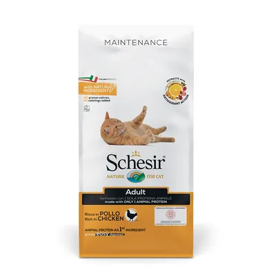 Schesir Nature for Cat Adult, ricco di pollo, con ingredienti naturali, senza conservanti né coloranti, proteina animale come primo ingrediente, prodotto italiano.