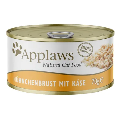 Konzerva Applaws Natural Cat Food, 100% Natural, HÜHNCHENBRUST MIT KÄSE, 70 g. Text v němčině.
