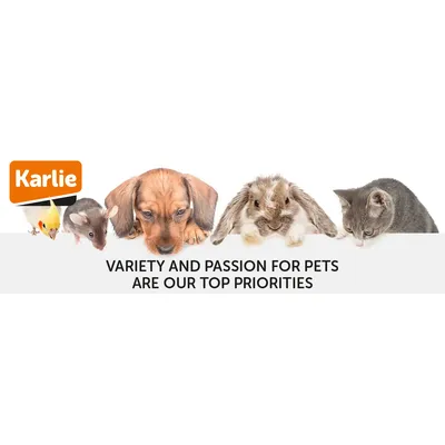 Karlie, VARIETY AND PASSION FOR PETS ARE OUR TOP PRIORITIES. Madár, egér, kutya, nyúl és macska látható egymás mellett.