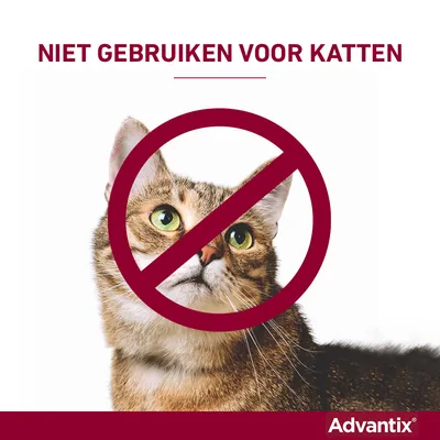 Niet gebruiken voor katten. Advantix. Afbeelding van een kat met verbodsteken eroverheen.
