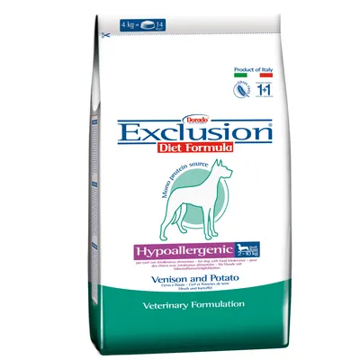 Dorado Exclusion Diet Formula Hypoallergenic Venison and Potato, 4 kg, mono protein source, Veterinary Formulation. Produkt från Italien. Grain free. För små hundar 2–10 kg.