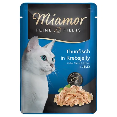 Miamor Feine Filets tuniak v krabom želé, svetlé kúsky filety v želé, 100% filet vo vrecku na čerstvosť.