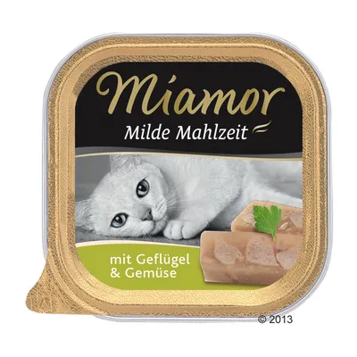 Miamor Milde Mahlzeit, mit Geflügel & Gemüse. Billede af foderstykker med persille på emballagen.