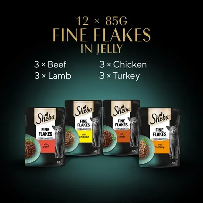 Sheba Pouches Fine Flakes Multibuy 48 x 85g - Succulent Selection in Jelly Sheba Pouches Fine Flakes Multibuy 48 x 85g - Succulent Selection in Jelly