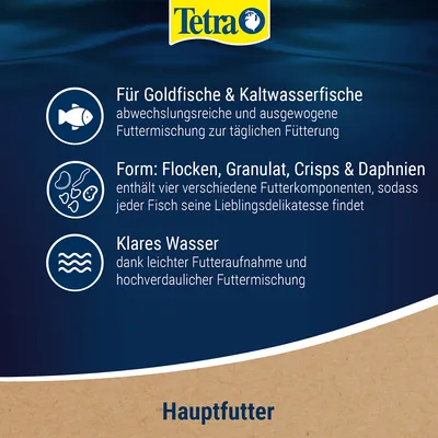 Tetra Hauptfutter für Goldfische und Kaltwasserfische. Flocken, Granulat, Crisps & Daphnien für abwechslungsreiche Ernährung. Fördert klares Wasser durch hochverdauliche Mischung.