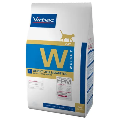 Sac Virbac W Cat Weight Loss & Diabetes, mention 1 Weight Loss & Diabetes Obesity (>30%) & Diabetes, Veterinary HPM, profil nutritionnel visible, pour chat toutes tailles. Sac Virbac W Cat Weight Loss & Diabetes, mention 1 Weight Loss & Diabetes Obesity (>30%) & Diabetes, Veterinary HPM, profil nutritionnel visible, pour chat toutes tailles.