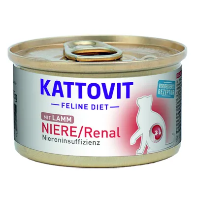 Kattovit Feline Diet Niere/Renal mit Lamm, verbesserte Rezeptur, für Katzen mit Niereninsuffizienz.