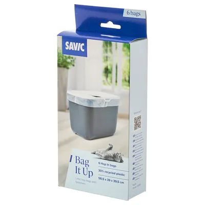 Savic Bag It Up, 6 pungi pentru litiere de pisici, 30% plastic reciclat, dimensiuni: 58,5 x 39 x 39,5 cm.