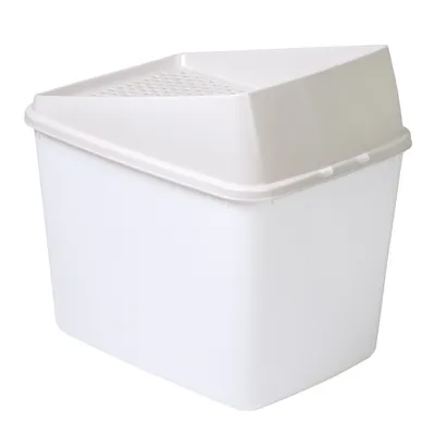 White plastic storage container with a removable lid featuring ventilation holes on top.