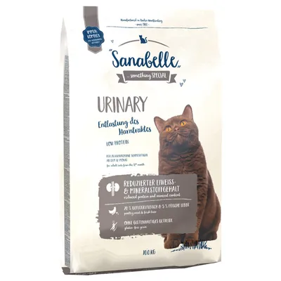 Sanabelle Urinary Katzenfutter, Entlastung des Harntraktes, reduzierter Eiweiss- und Mineralstoffgehalt, 70% Geflügelfleisch & 5% frische Leber, ohne glutenhaltiges Getreide, 10kg.