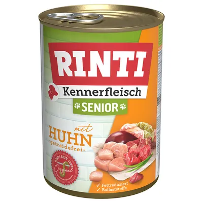 RINTI Kennerfleisch Senior con pollo, senza cereali. Ridotto contenuto di grassi, fibre. Originale dal 1983.