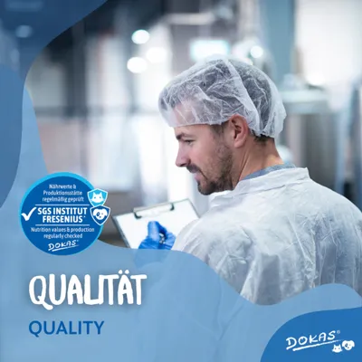 Qualität. Nährwerte und Produktionsstätte regelmäßig geprüft durch SGS Institut Fresenius. DOKAS. Qualität. Nährwerte und Produktionsstätte regelmäßig geprüft durch SGS Institut Fresenius. DOKAS.