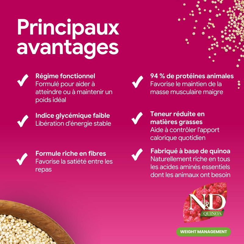 Farmina N&D Adult Quinoa Gestion du poids agneau, quinoa, brocoli & asperges