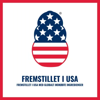 Fremstillet i USA med ingredienser indkøbt fra hele verden.