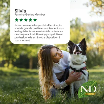 Avis client de Silvia, membre Farmina Genius : Les produits Farmina sont de haute qualité et contiennent tous les ingrédients nécessaires à la croissance de chaque animal. Une équipe qualifiée est disponible. Avis client de Silvia, membre Farmina Genius : Les produits Farmina sont de haute qualité et contiennent tous les ingrédients nécessaires à la croissance de chaque animal. Une équipe qualifiée est disponible.
