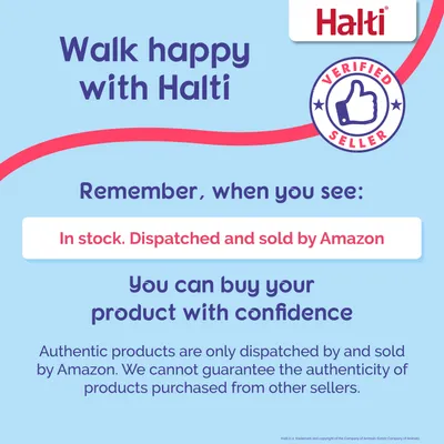 Halti. Verified seller badge. Message: In stock. Dispatched and sold by Amazon. Authentic products only from Amazon; authenticity not guaranteed from other sellers.