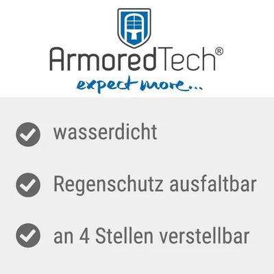 ArmoredTech. Waterproof, fold-out rain protection, adjustable in 4 places.
