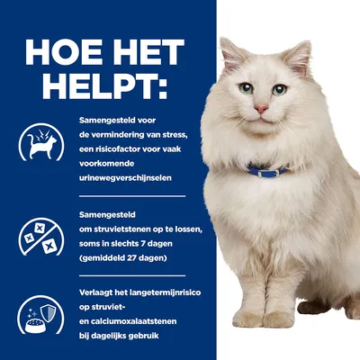 Hoe het helpt: vermindert stress, risicofactor voor urinewegproblemen; lost struvietstenen op in 7–27 dagen; verlaagt risico op struviet- en calciumoxalaatstenen bij dagelijks gebruik.