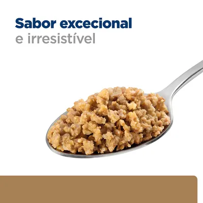 Sabor excecional e irresistível. Colher com comida húmida para animais de estimação em destaque.