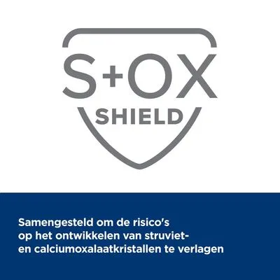 S+OX Shield. Samengesteld om de risico's op het ontwikkelen van struviet- en calciumoxalaatkristallen te verlagen.